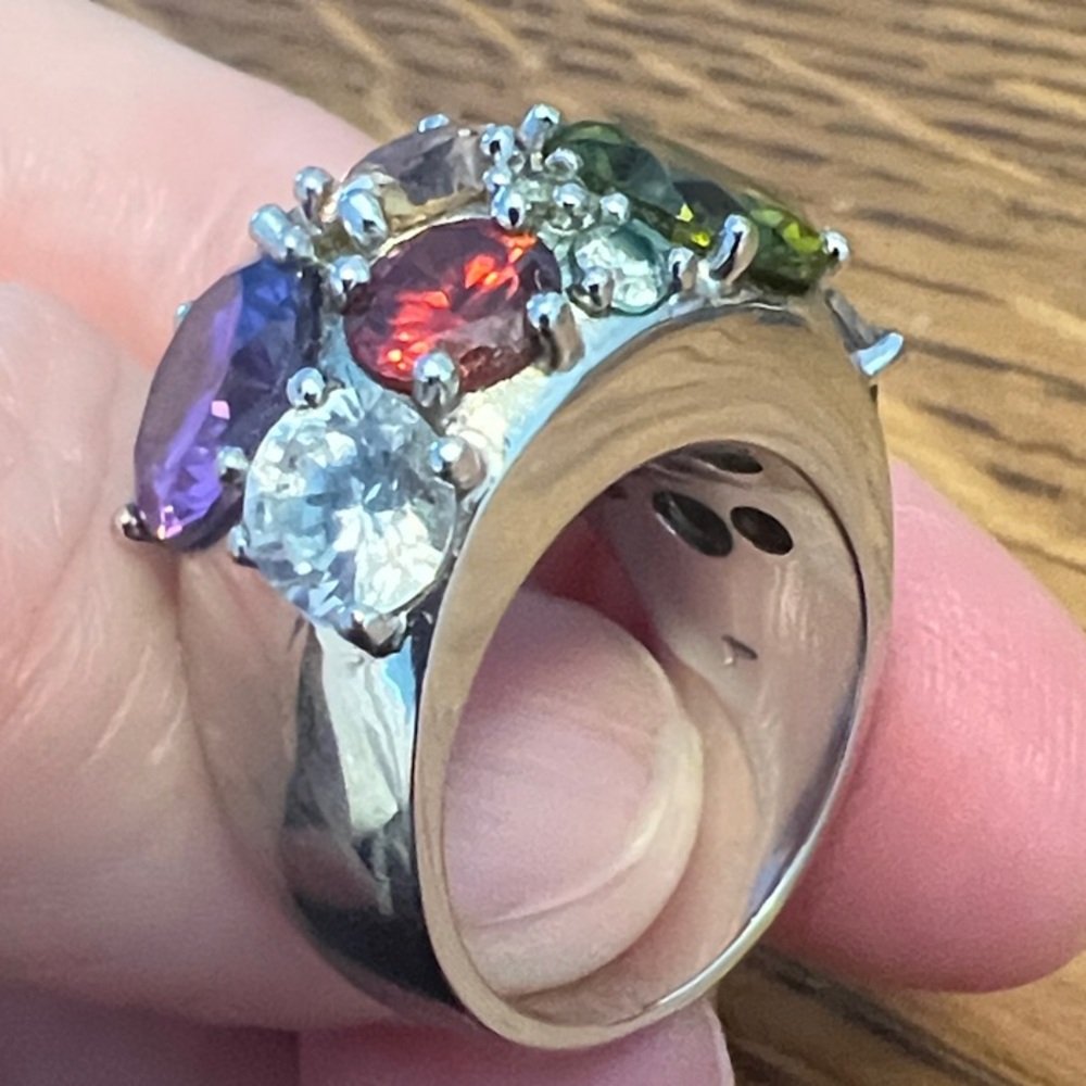 Multi-Gemstone Silver Cocktail Ring - Multicolor - image 3